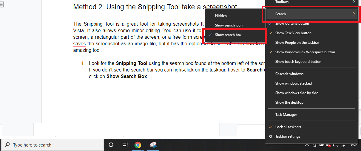 направете екранни снимки usingsnipping инструмент