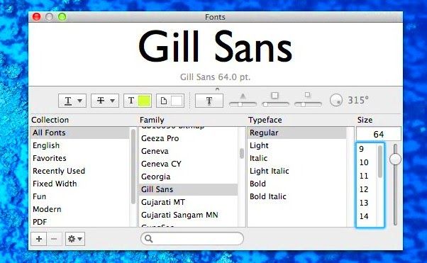 шрифт за предварителен преглед на mac