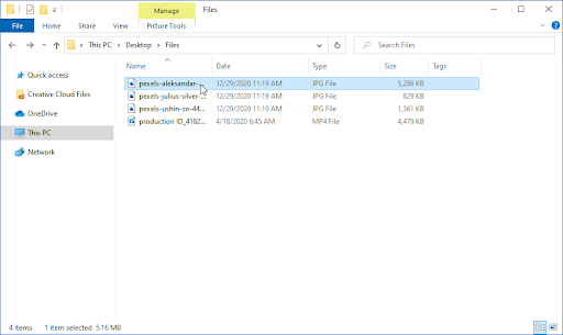 File Explorer>Detaljer> Visning> <br></span></li> <li ><span >Vælg den første fil på listen ved hjælp af musemarkøren. <br> <img src=