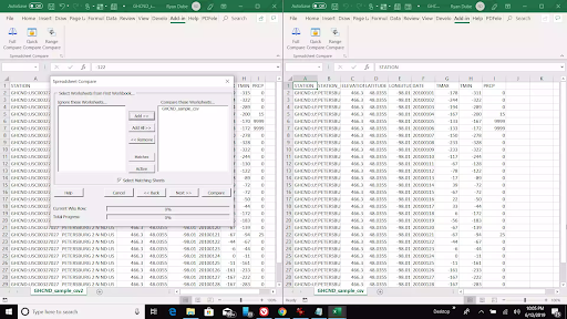 palyginkite du „Excel“ failus