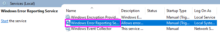 Servicio de informe de errores de Windows