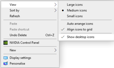 attiva la visibilità delle icone sul desktop