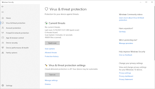   ochrana před viry a hrozbami
